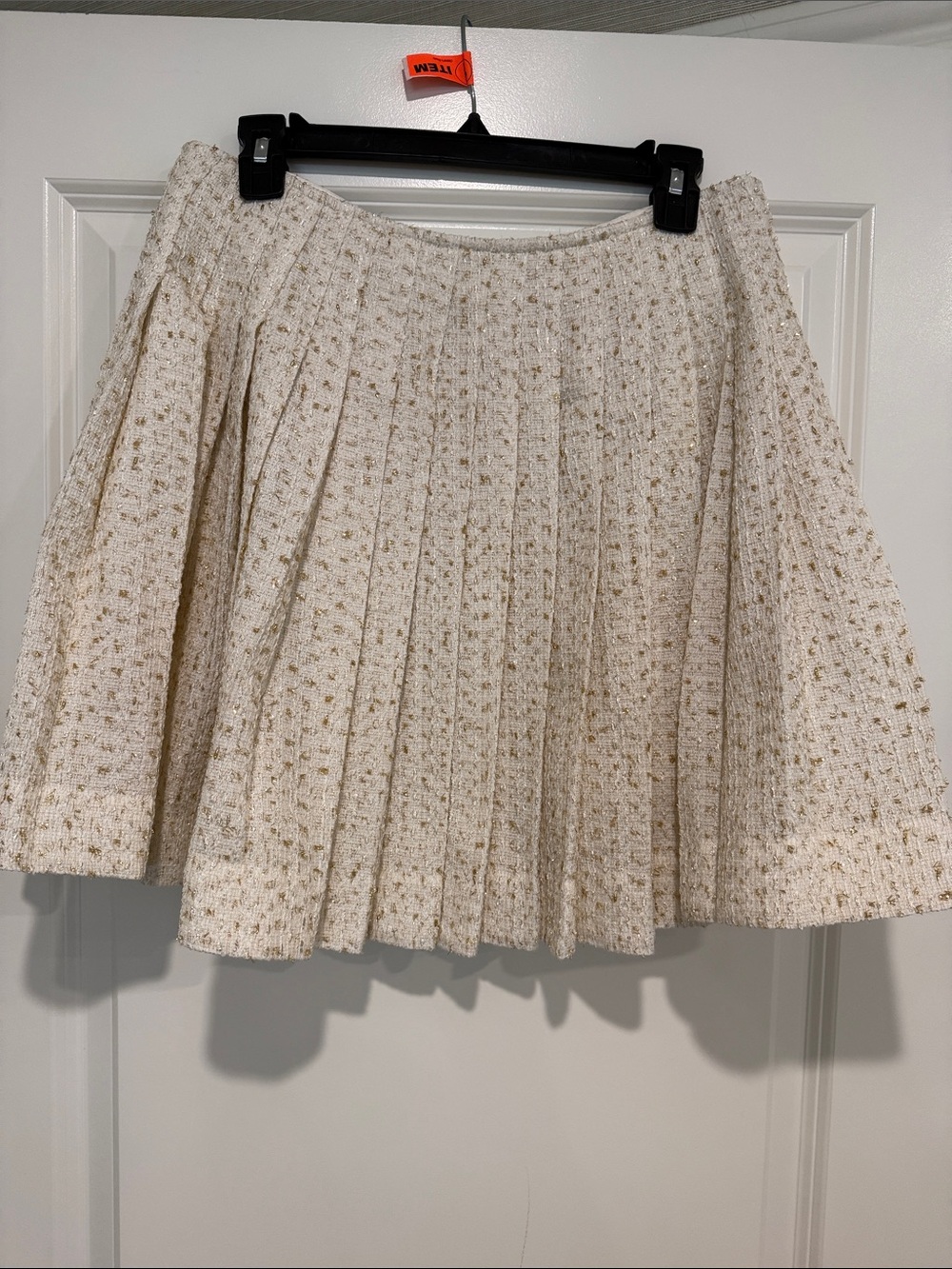 Self-Portrait Cream Textured Pleated Skirt